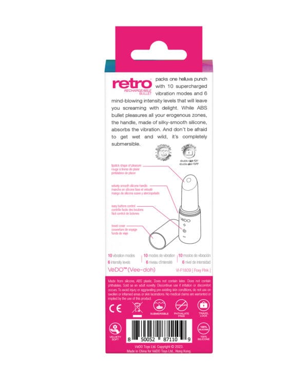 VeDO Retro Rechargeable Bullet Lip Stick Vibe - Pink - Image 5
