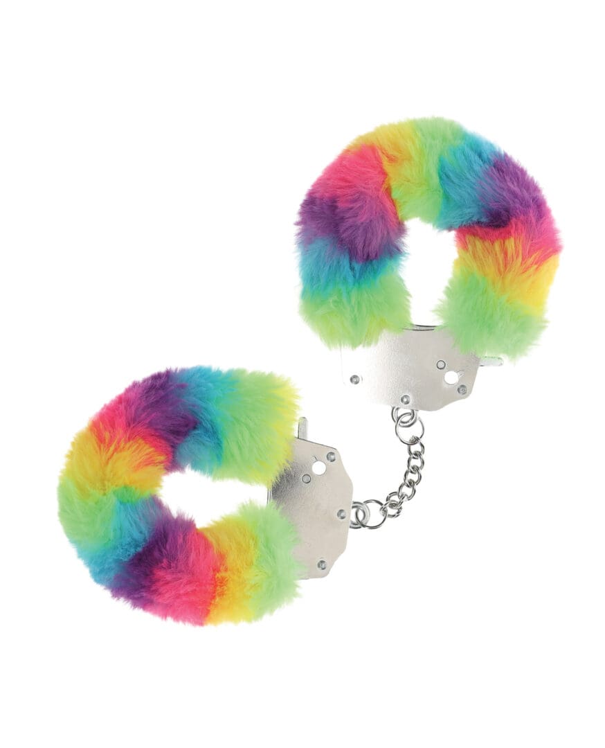 Shots Ouch! Heavy-Duty Fluffy Handcuffs - Rainbow