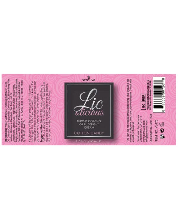 Lic O Licious Oral Delight Cream - 1.7 oz Bottle Cotton Candy - Image 2