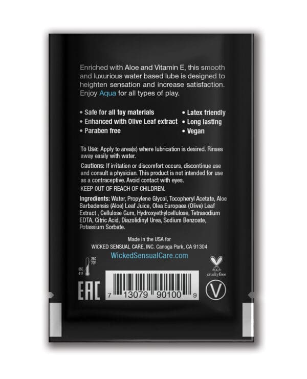 Wicked Sensual Care Aqua Water Based Lubricant - .1 oz Fragrance Free - Image 2