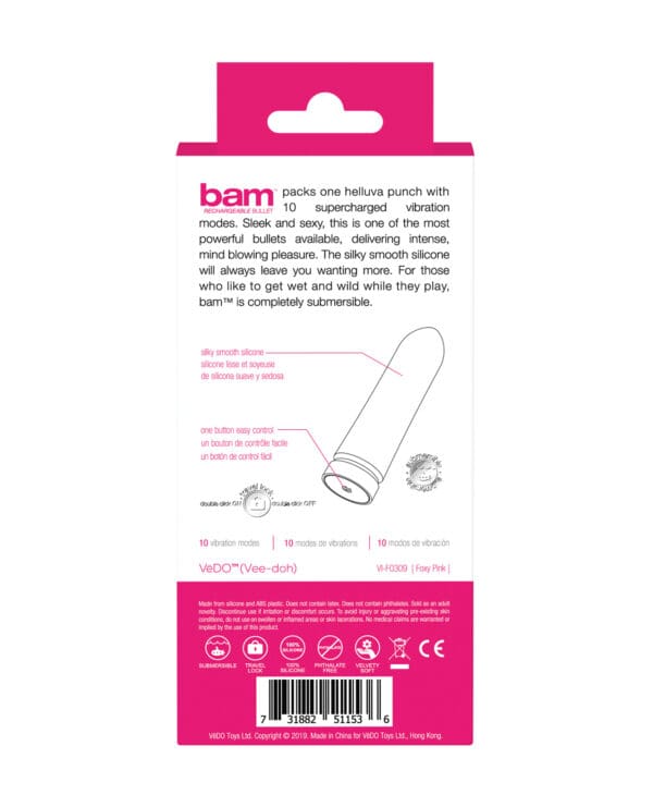 VeDO Bam Rechargeable Bullet - Foxy Pink - Image 3