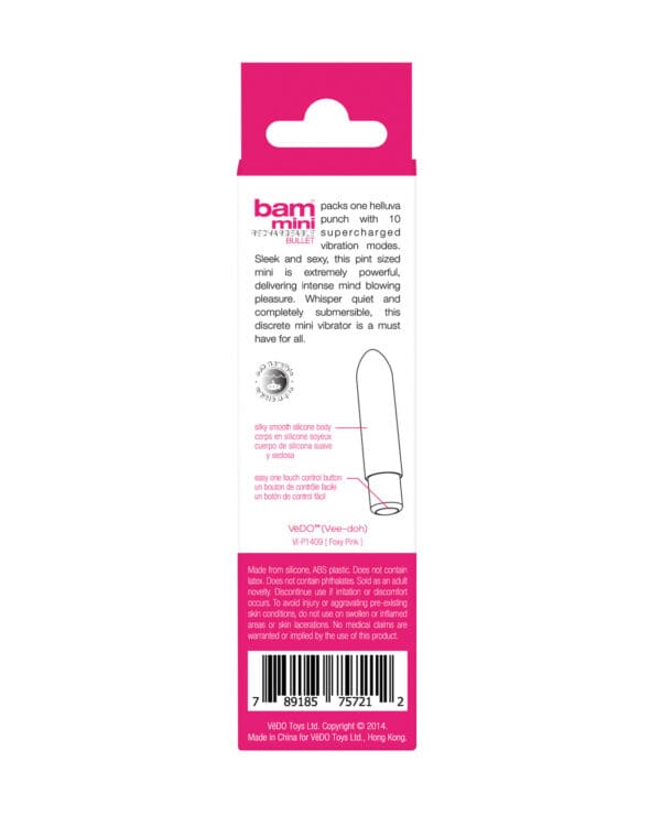 VeDO Bam Mini Rechargeable Bullet Vibe - Foxy Pink - Image 3