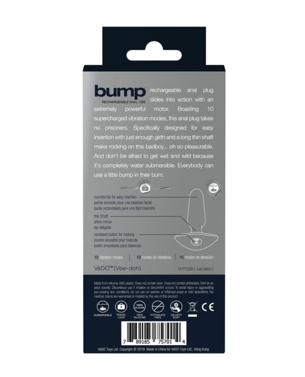 VeDO Bump Rechargeable Anal Vibe - Just Black - Image 3