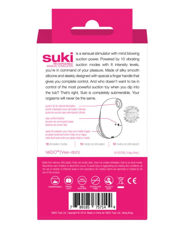 VeDO Suki Rechargeable Vibrating Sucker - Foxy Pink - Image 2