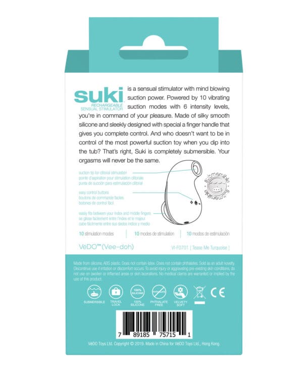 VeDO Suki Rechargeable Vibrating Sucker - Tease Me Turquoise - Image 2