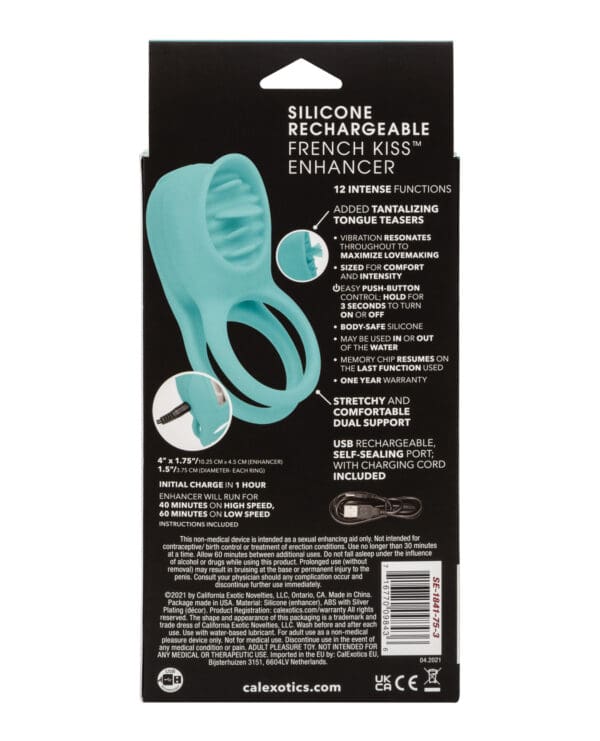 Couple's Enhancers Silicone Rechargeable French Kiss Enhancer - Teal - Image 2