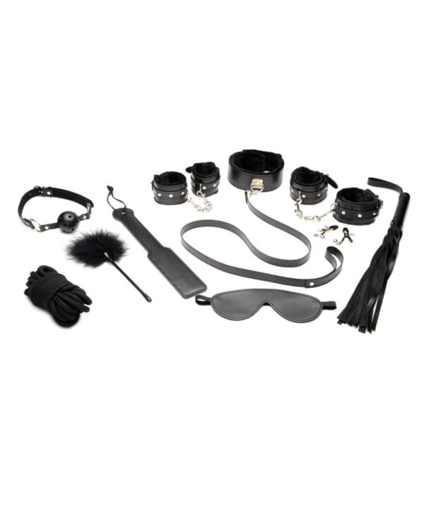 Master Series Hook Up 10pc Plush Bondage Set - Black - Image 2