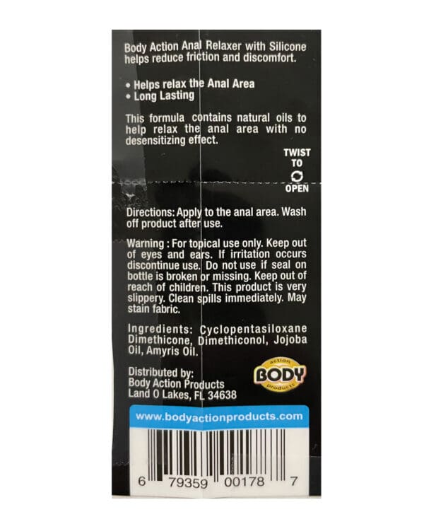 Body Action Anal Relaxer Silicone Lubricant - .5 oz - Image 2