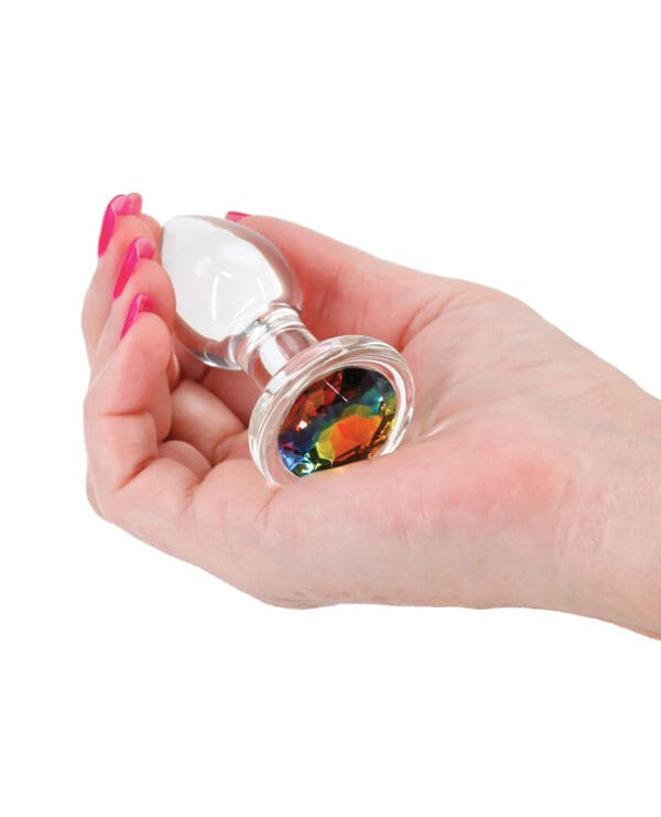 Crystal Desires Glass Round Gem Butt Plug Small - Rainbow - Image 4