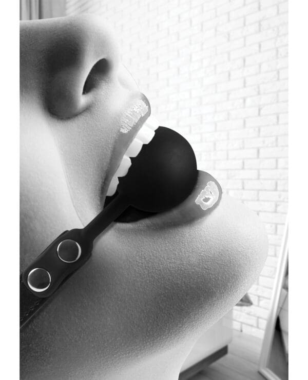 Shots Ouch Black & White Silicone Ball Gag - Black - Image 5