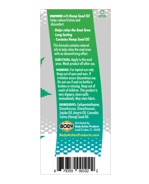 Ooowee Anal Relaxing Lubricant w/Hemp Seed Oil - .5 oz - Image 2
