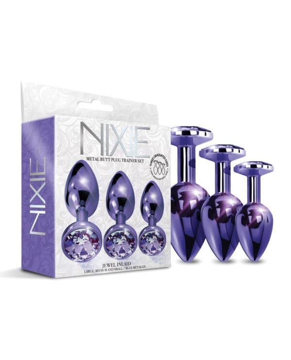 Nixie Metal Butt Plug Trainer Set w/Inlaid Jewel - Purple Metallic - Image 2