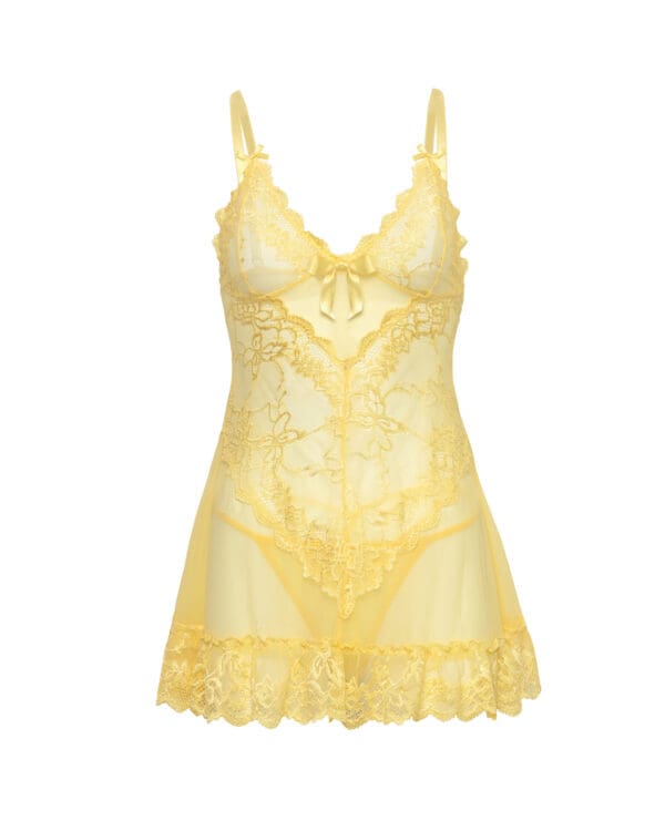 Valentine Lacey Babydoll w/G-String - Pale Banana MD - Image 4