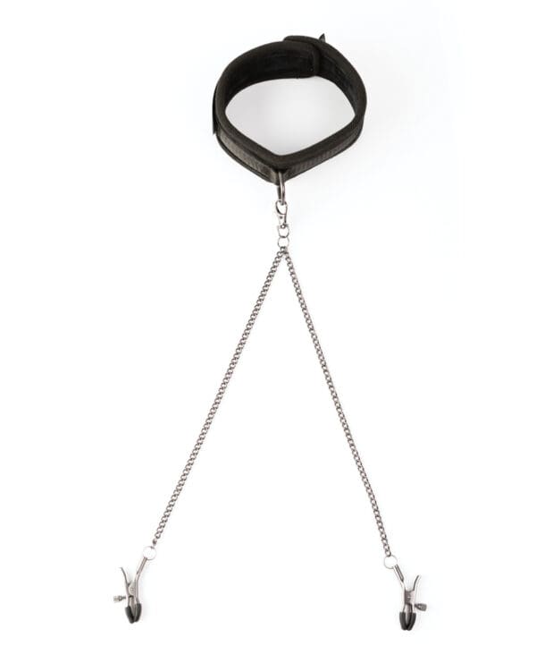 Sei Mio Twin Tweaks Velvet Collar w/Nipple Clamps - Black - Image 2