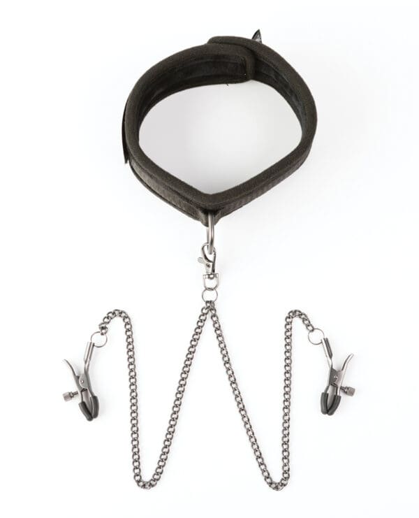 Sei Mio Twin Tweaks Velvet Collar w/Nipple Clamps - Black - Image 3