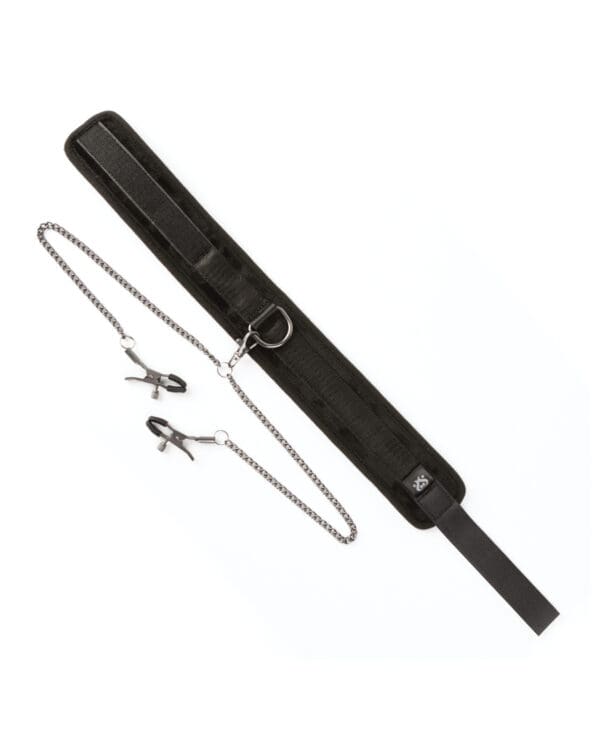 Sei Mio Twin Tweaks Velvet Collar w/Nipple Clamps - Black - Image 4