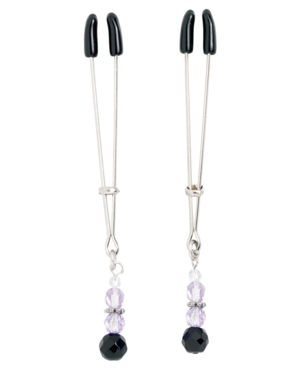 Spartacus Adjustable Tweezer Nipple Clamps w/Purple Beads - Image 2