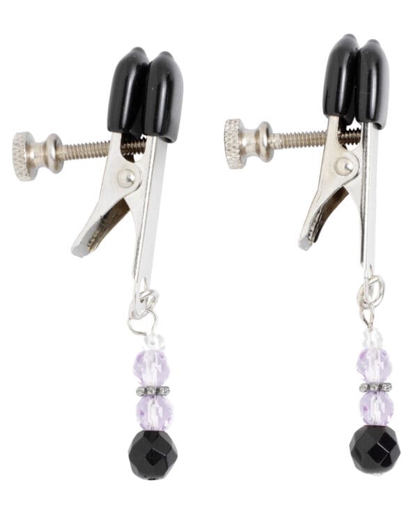 Spartacus Adjustable Broad Tip Nipple Clamps w/Purple Beads - Image 2
