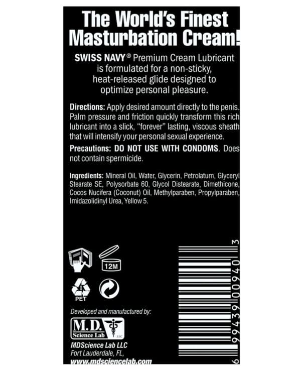 Swiss Navy Premium Masturbation Cream - 5 oz Tube - Image 2