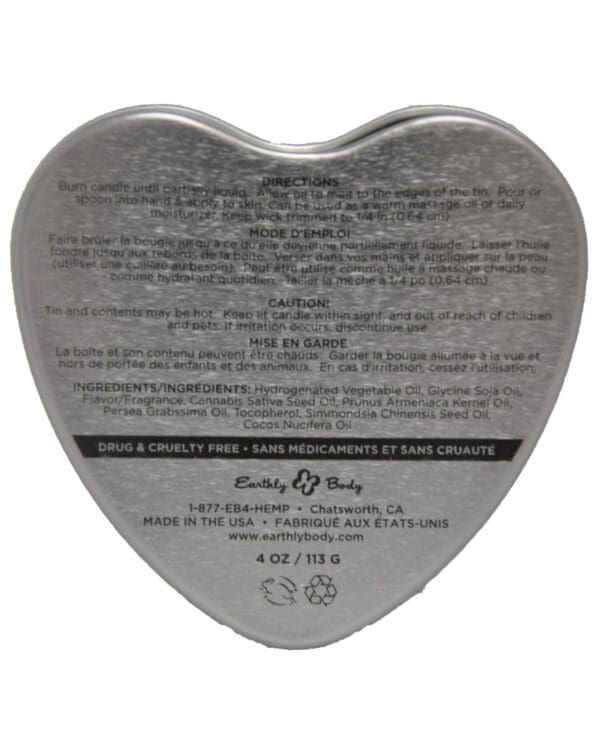 Earthly Body Suntouched Hemp Edible Candle - 4.7 oz Heart Tin Vanilla - Image 2