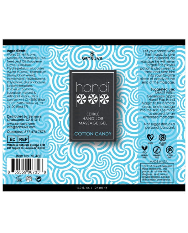 Handipop Hand Job Massage Gel - 4.2 oz Bottle Cotton Candy - Image 2