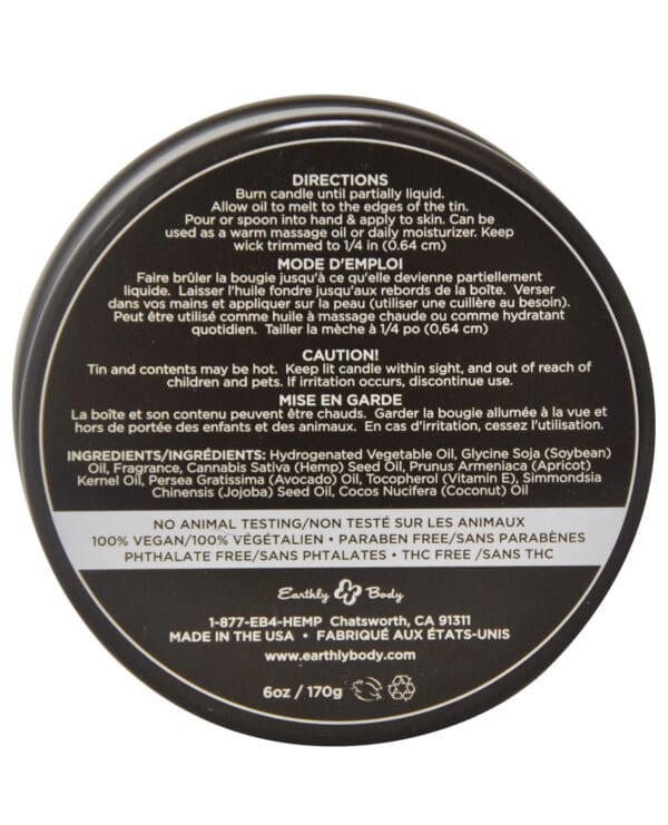 Earthly Body Suntouched Hemp Candle - 6 oz Round Tin Lavender - Image 2