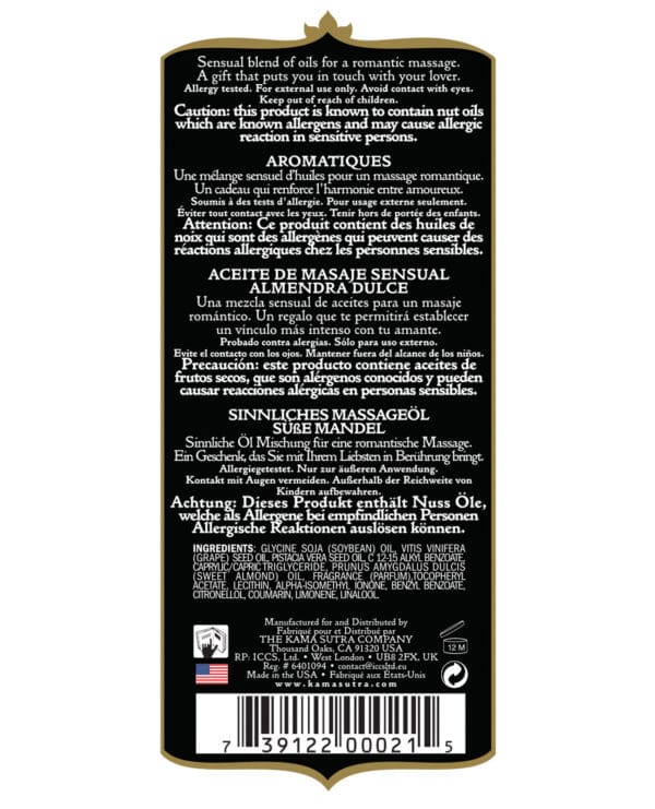 Kama Sutra Aromatic Oil - 8 oz Sweet Almond - Image 2