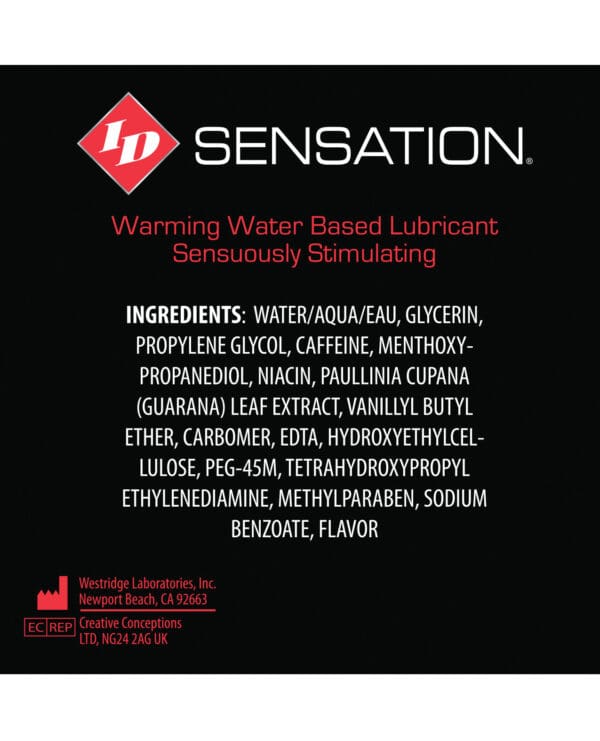 ID Sensation Waterbased Warming Lubricant - 1 oz Pocket Bottle - Image 2