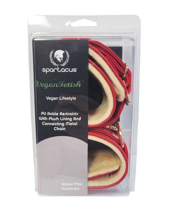Spartacus PU Ankle Cuffs w/Plush Lining - Red - Image 2