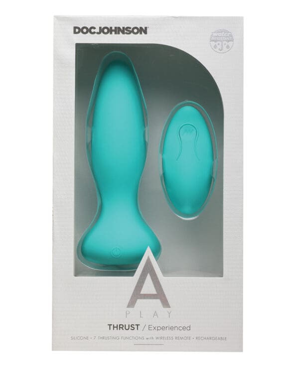 A Play Thrust Experienced Rechargeable Silicone Anal Plug w/Remote - Teal - Image 2