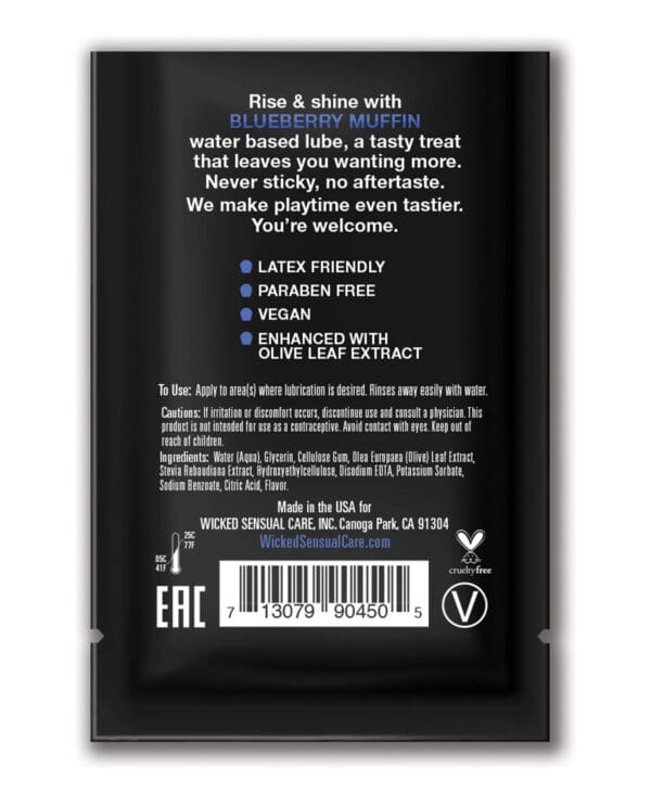Wicked Sensual Care Water Based Lubricant - .1 oz Blueberry Muffin - Image 2