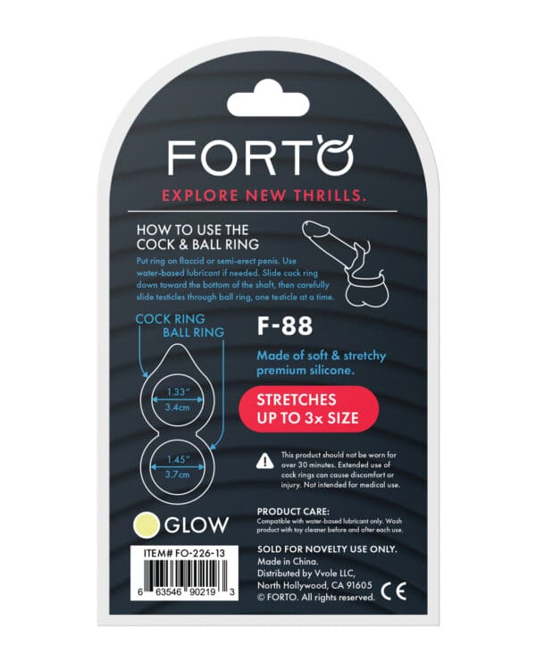 Forto F-88 Double Ring Liquid Silicone Cock Ring - Glow in the Dark - Image 2
