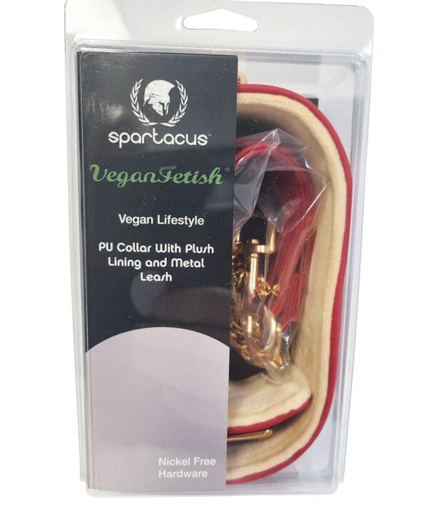 Spartacus Plush Lined PU Collar & Chained Leash - Red - Image 2