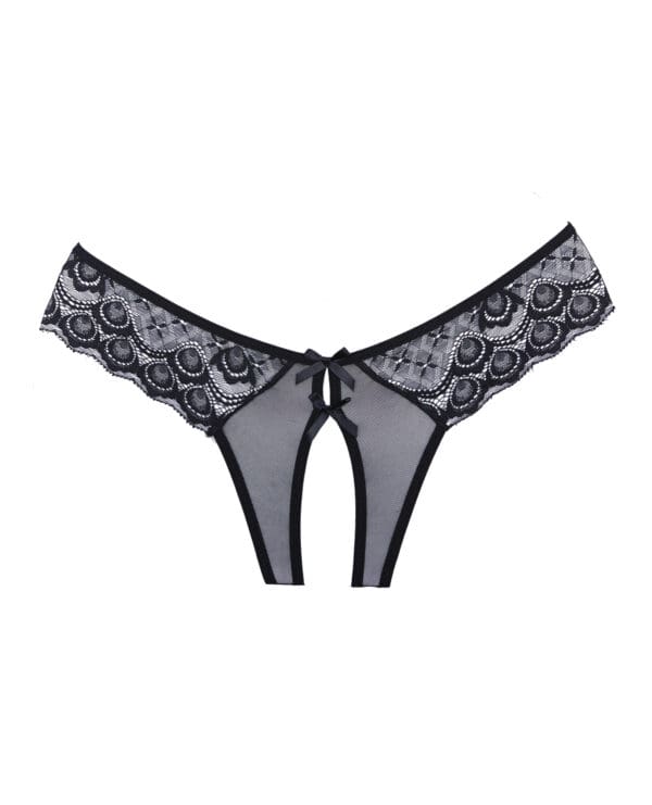 Adore Foreplay Lace & Mesh Front Open Panty Black O/S - Image 3