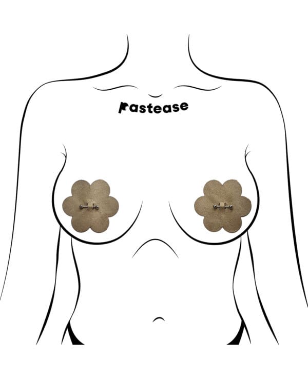 Pastease Pierced Flower Breast Petal w/Barbell Piercing - Nude O/S - Image 3