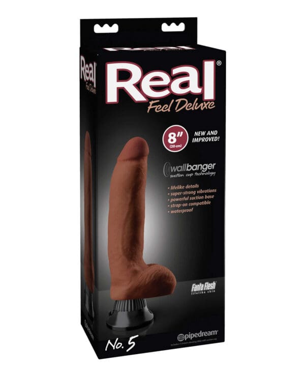 Real Feel Deluxe No. 5  8" Vibe Waterproof - Brown