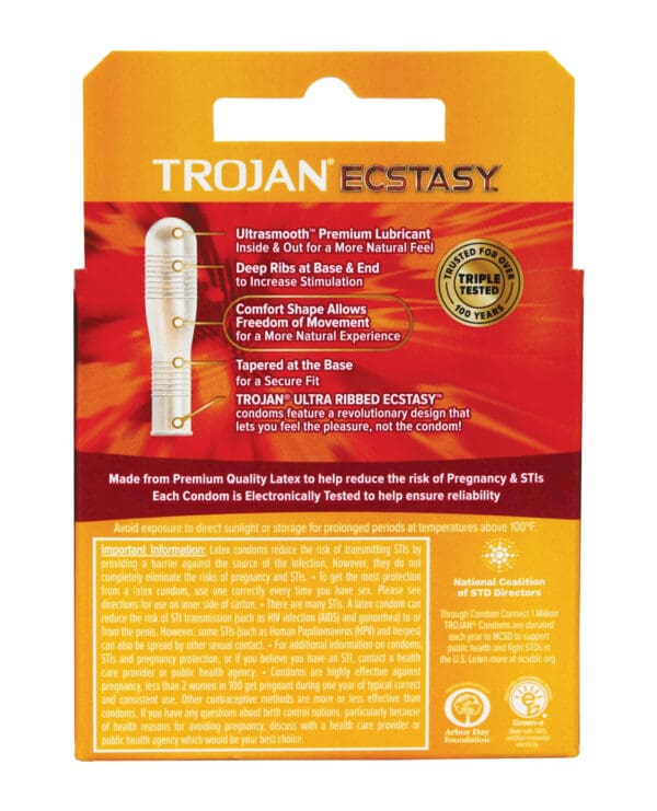 Trojan Ultra Ribbed Ecstasy Condoms - Box of 3 - Image 2