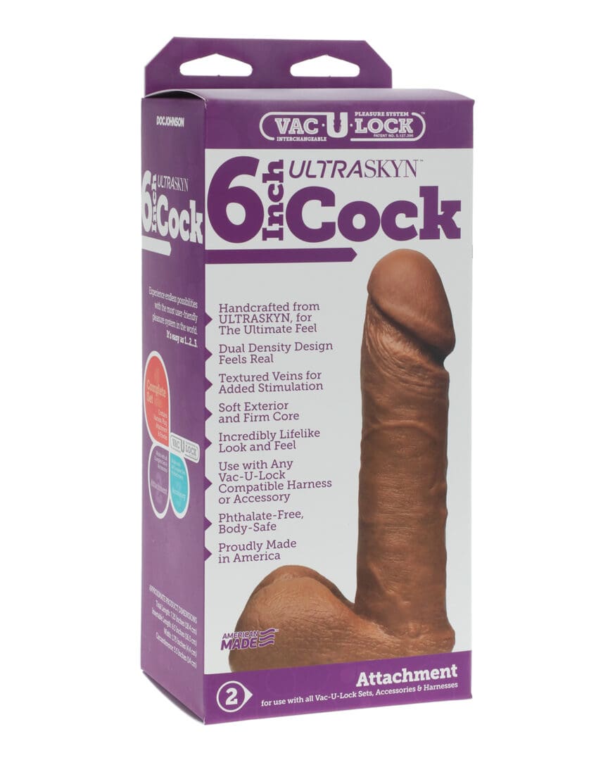 Vac-U-Lock 6" Ultraskyn Cock Attch. - Brown