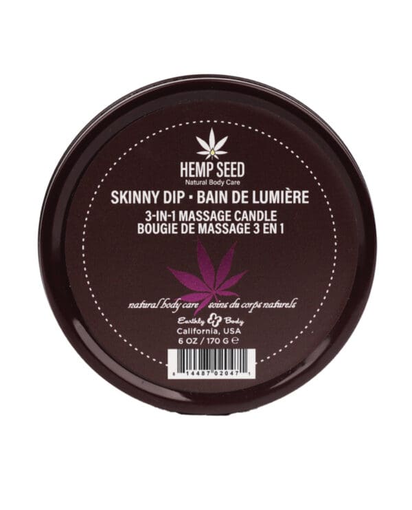 Earthly Body Suntouched Hemp Candle - 6 oz Round Tin Skinny Dip - Image 2