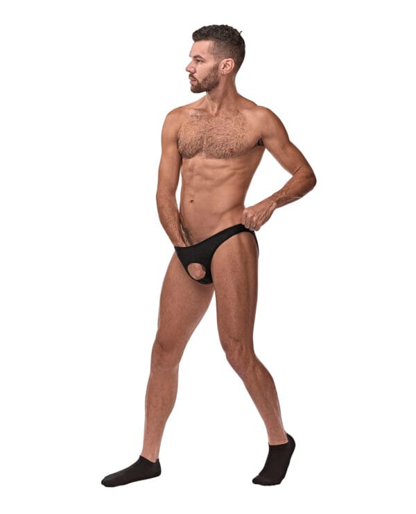 Male Power Nylon Spandex Pouchless Brief Black O/S - Image 2