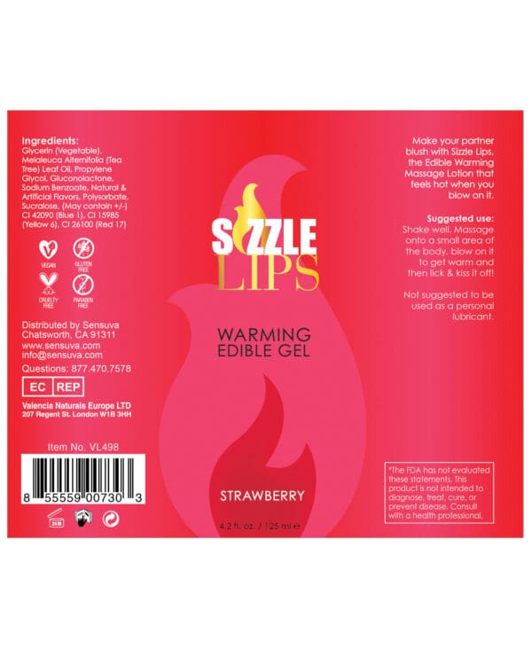 Sizzle Lips Warming Gel - 4.2 oz Bottle Strawberry - Image 2