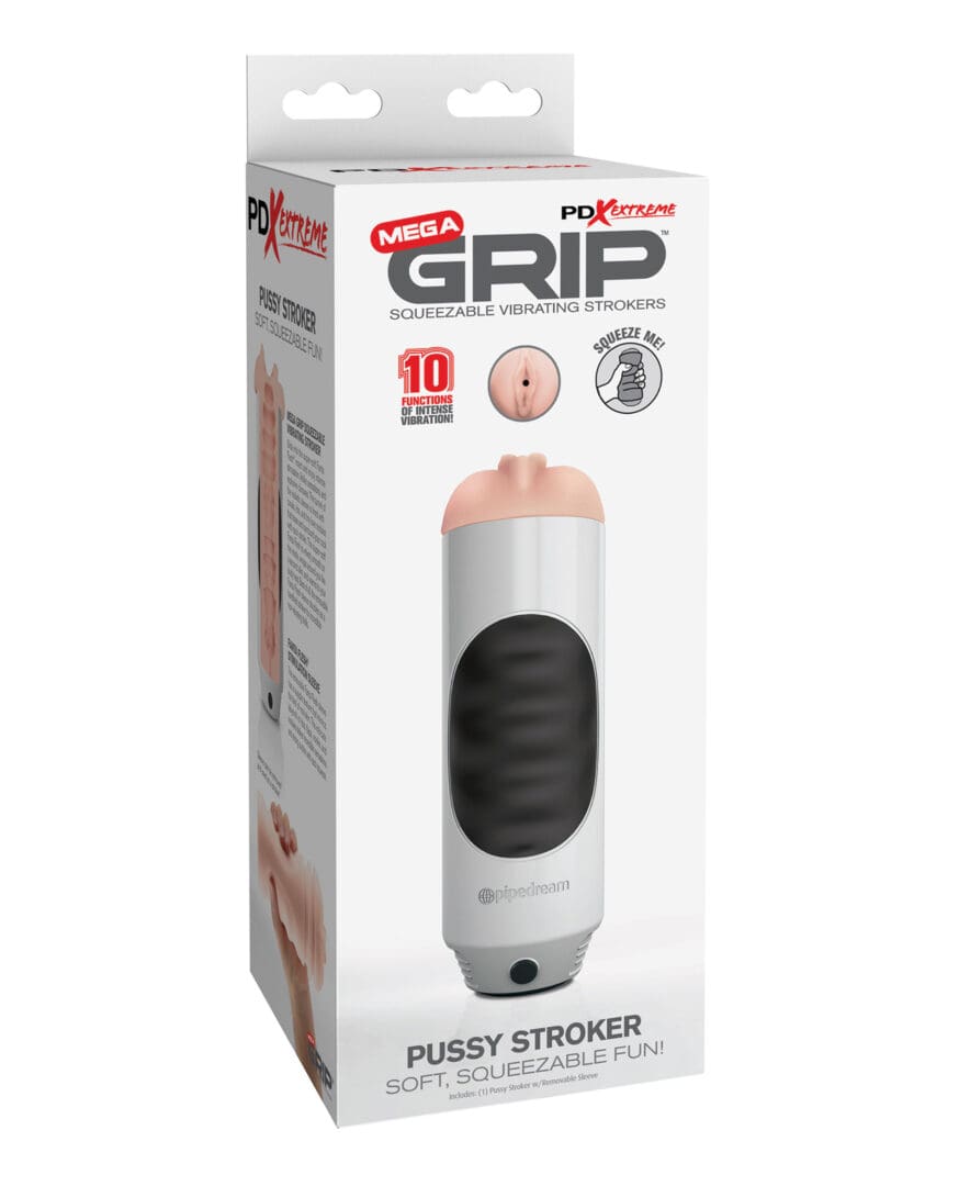 PDX Extreme Mega Grip Squeezable Vibrating Strokers - Pussy