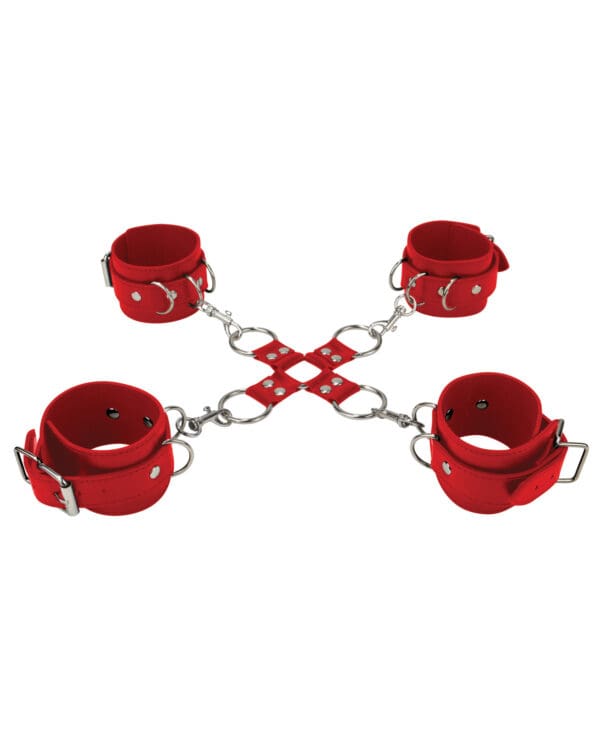 Shots Ouch Leather Hand & Leg Cuffs - Red - Image 2
