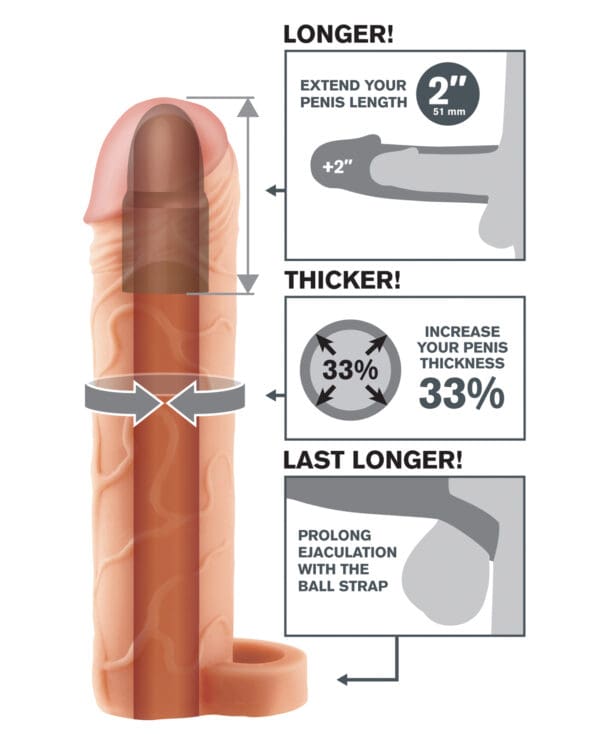 Fantasy X-tensions Perfect 2" Extension w/Ball Strap - Flesh - Image 4