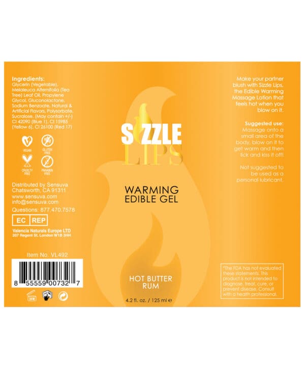 Sizzle Lips Warming Gel - 4.2 oz Bottle Butter Rum - Image 2