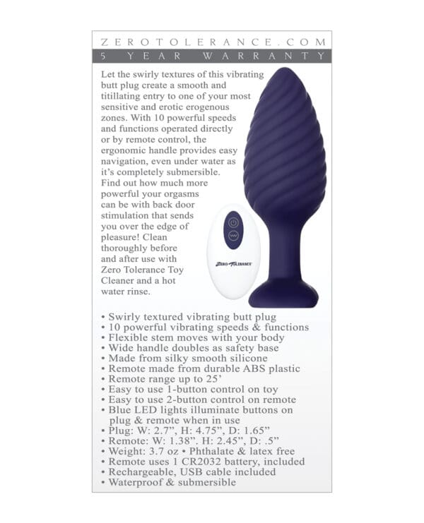Zero Tolerance Wicked Twister Anal Rechargeable - Purple - Image 2