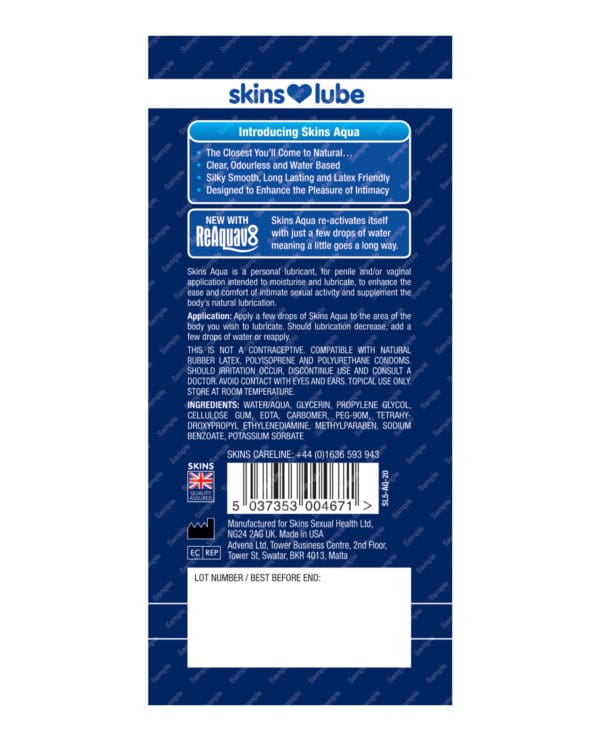 Skins Aqua Water Based Lubricant - 5 ml Foil - Image 2