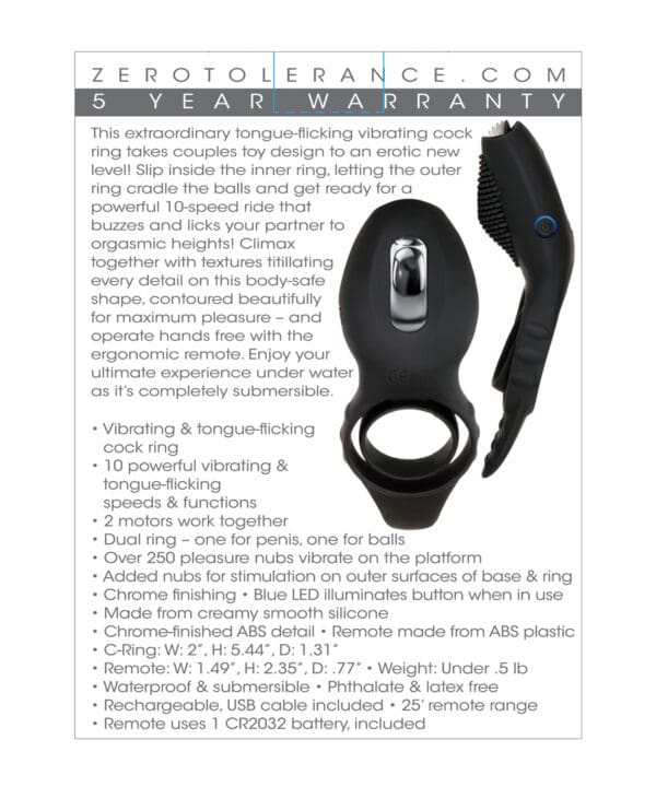Zero Tolerance Mr. Flicker Vibrating Cock Ring - Black - Image 2