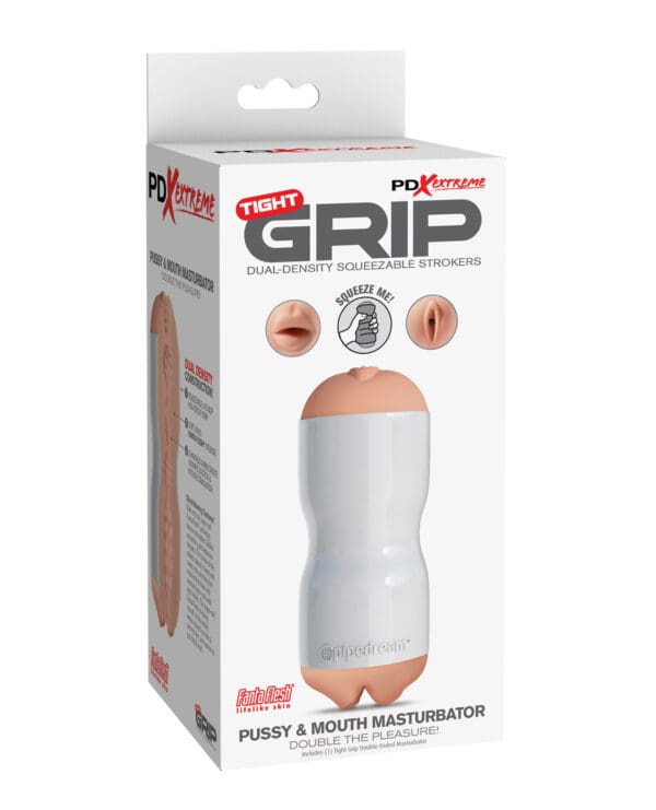 PDX Extreme Tight Grip Dual Density Squeezable Strokers - Pussy & Mouth