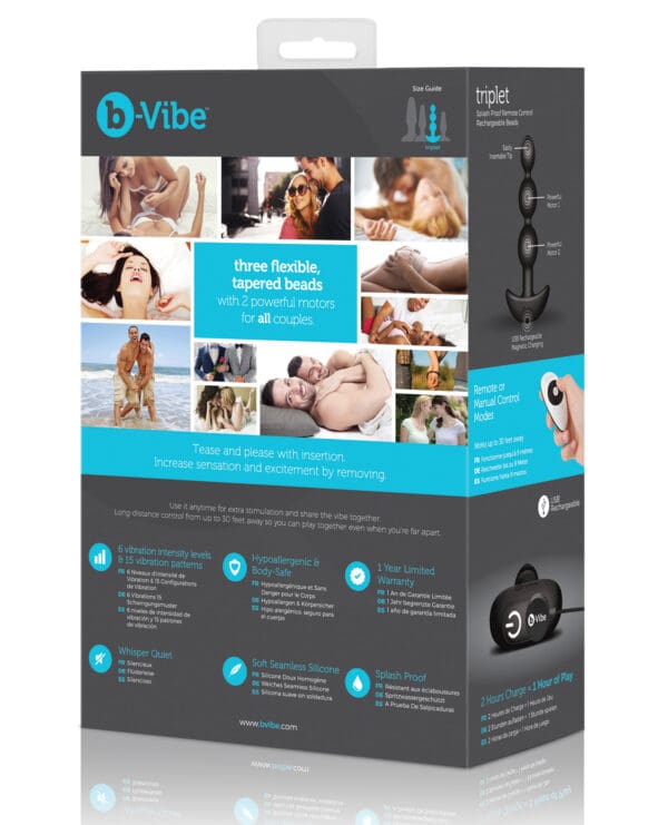 b-Vibe Remote Triplet Anal Beads - Black - Image 2